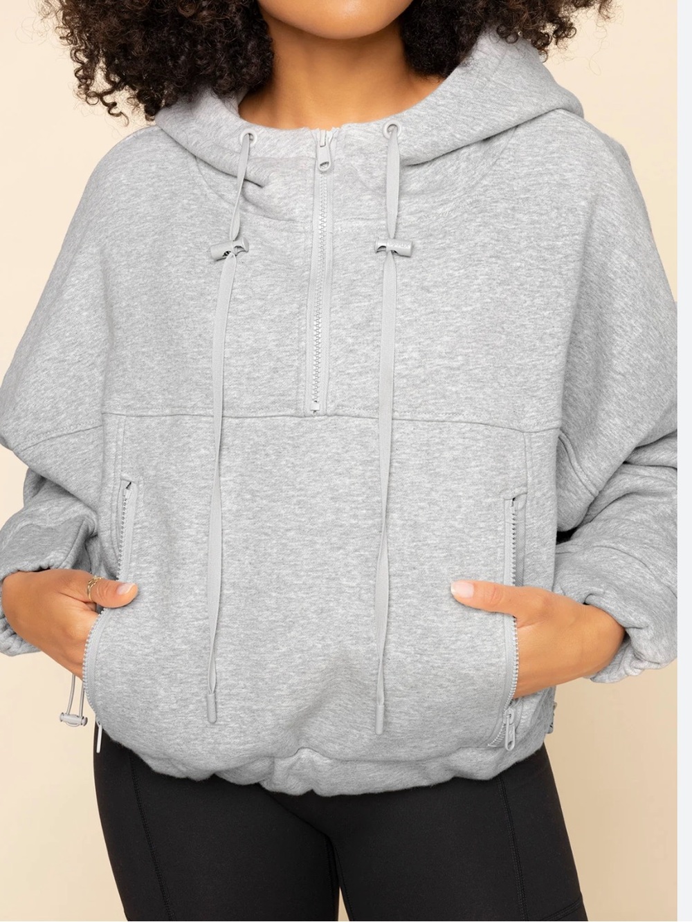 POPFLEX Light Gray Half-Zip Hooded Sweatshirt